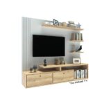 Panel para tv hasta 65" Rod roble nebraska natural/blanco laca DRO03RNBL Delos