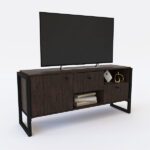 Rack mesa tv Steel 50" 1 puerta + 2 cajones roble termo negro DST03RT Delos