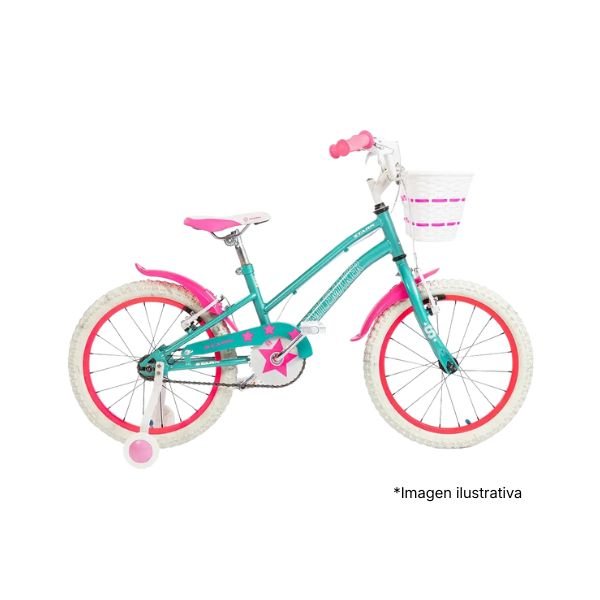 12150-min Bicicleta rod 16 playera dama SmileMaker verde, rosa y blanca 6043, Stark - Imagen 1